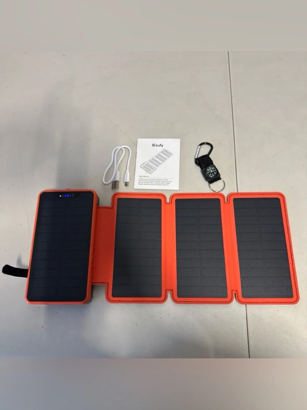 IEsafy Solar Charger 26800mAh Power Bank YD-820S 4 Panels & Compass Survival Kit